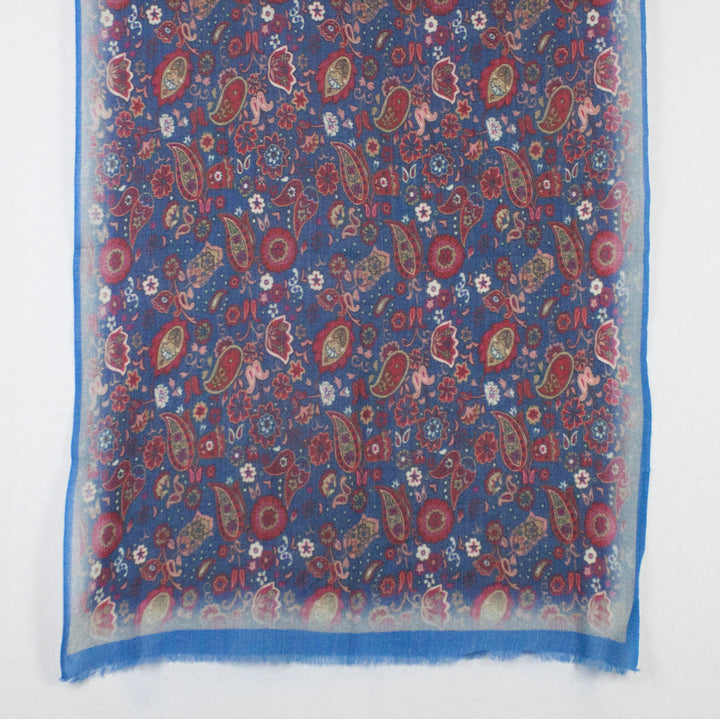 Paisley and Flower Spread Print Merino Wool Scarf - Blue Multi-4