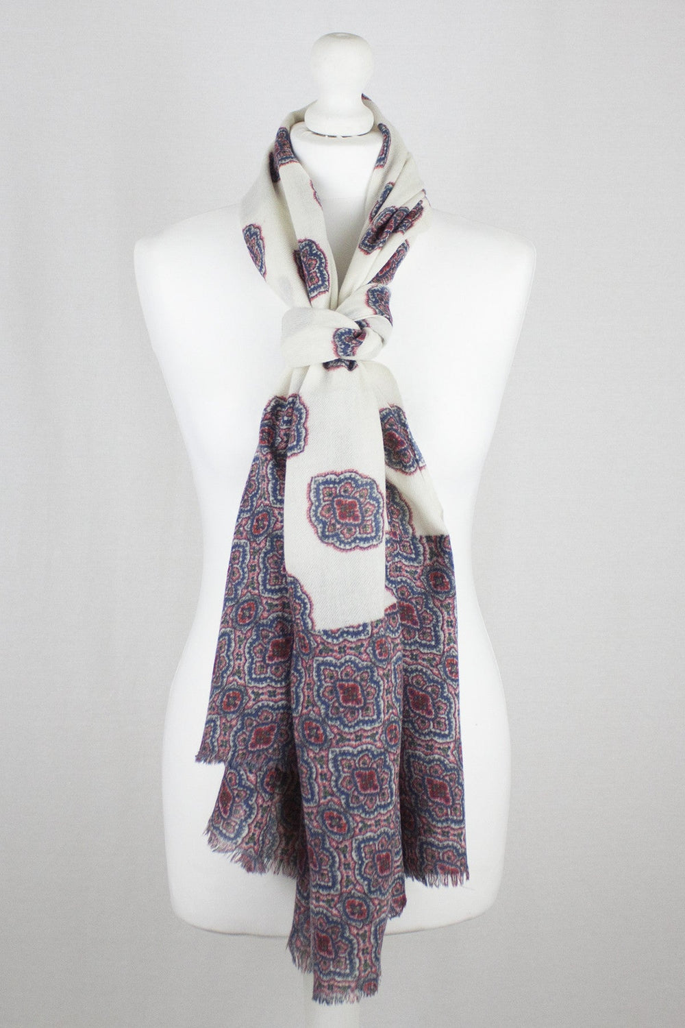 Ethnic Print Merino Wool Scarf - Off-White-1