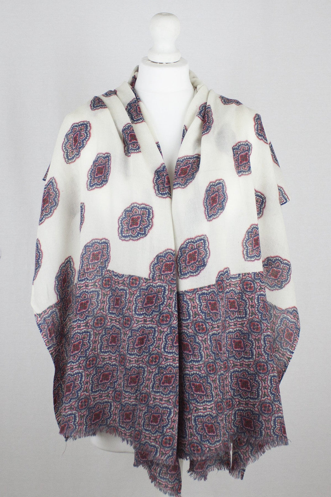 Ethnic Print Merino Wool Scarf - Off-White-2