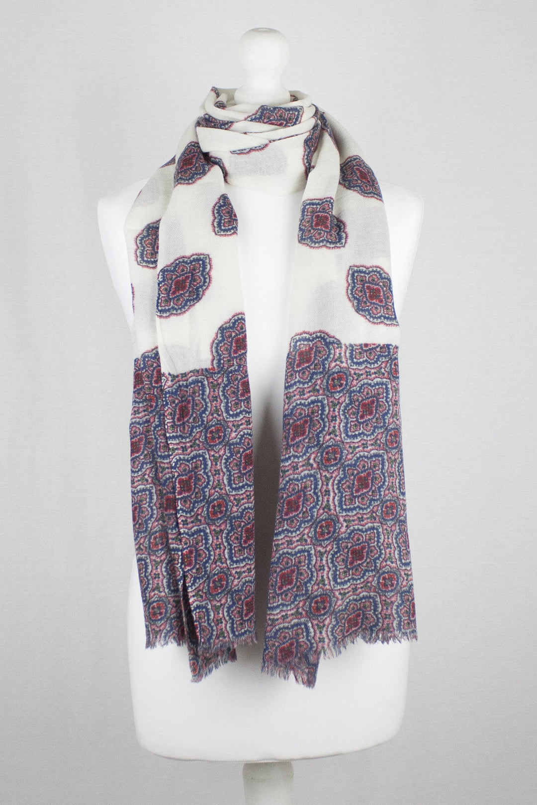 Ethnic Print Merino Wool Scarf - Off-White-0