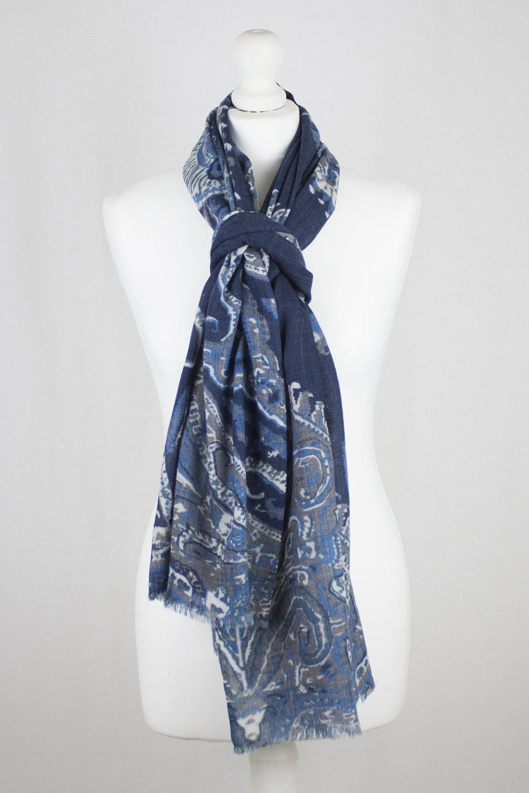 Persian Feather Merino Wool Scarf - Navy Multi-2