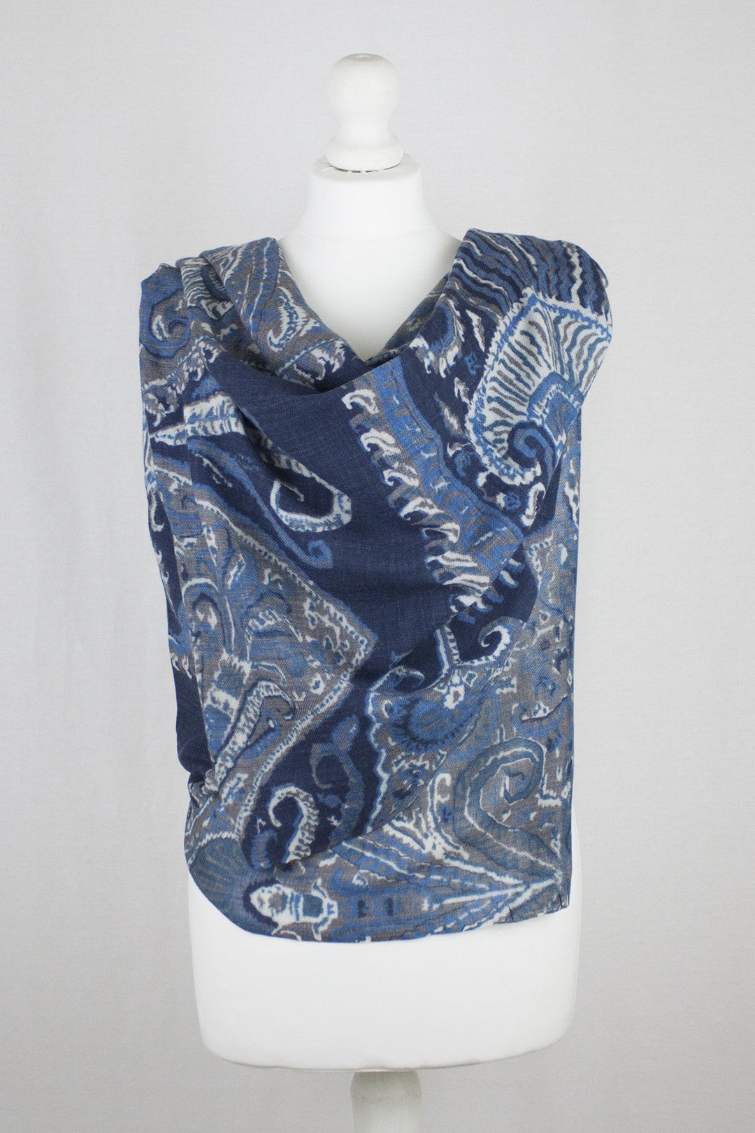 Persian Feather Merino Wool Scarf - Navy Multi-3