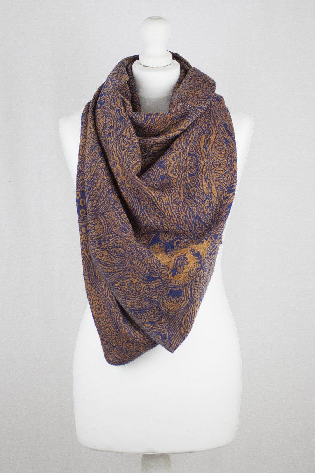 Dark Night Cheetah Jacquard Merino Wool Scarf - Navy Orange-3