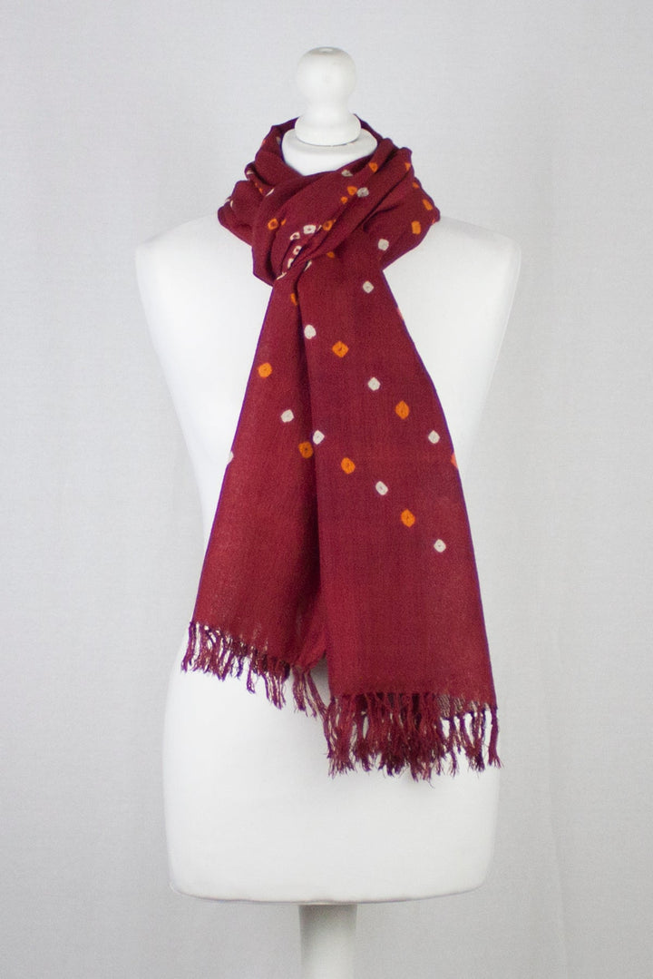 Bandhani Tie Dye Wool Scarf - Red-1