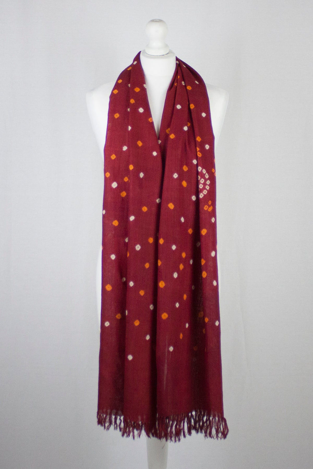 Bandhani Tie Dye Wool Scarf - Red-2