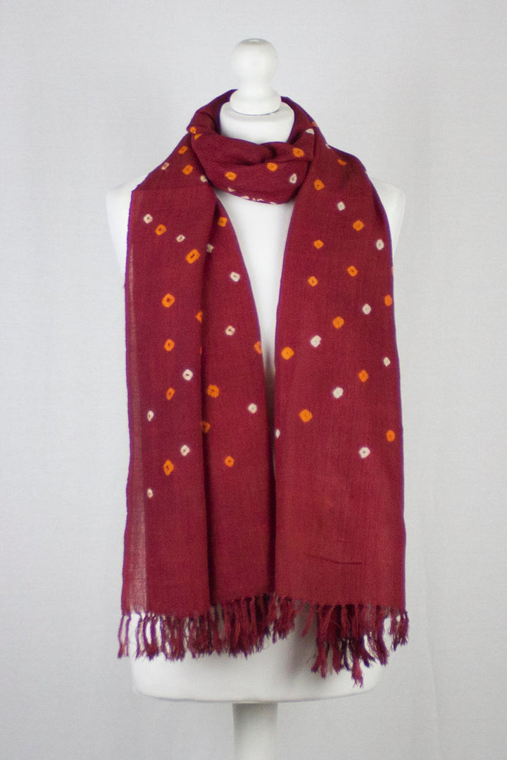 Bandhani Tie Dye Wool Scarf - Red-0