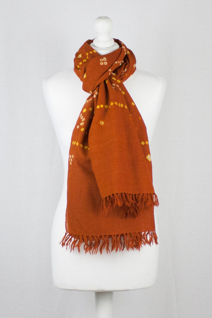 Bandhani Tie Dye Wool Scarf - Orange-1