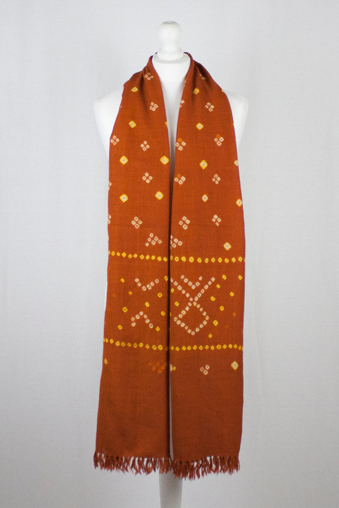 Bandhani Tie Dye Wool Scarf - Orange-2