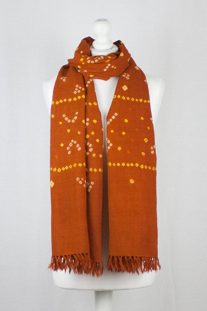 Bandhani Tie Dye Wool Scarf - Orange-0