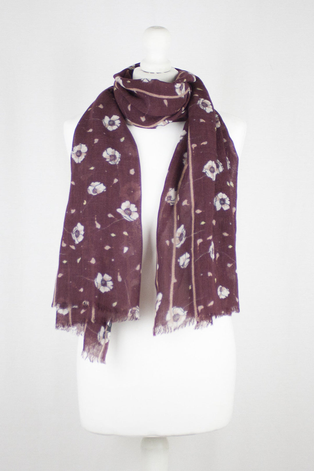 Poppy Flower Merino Wool Scarf - Plum-0