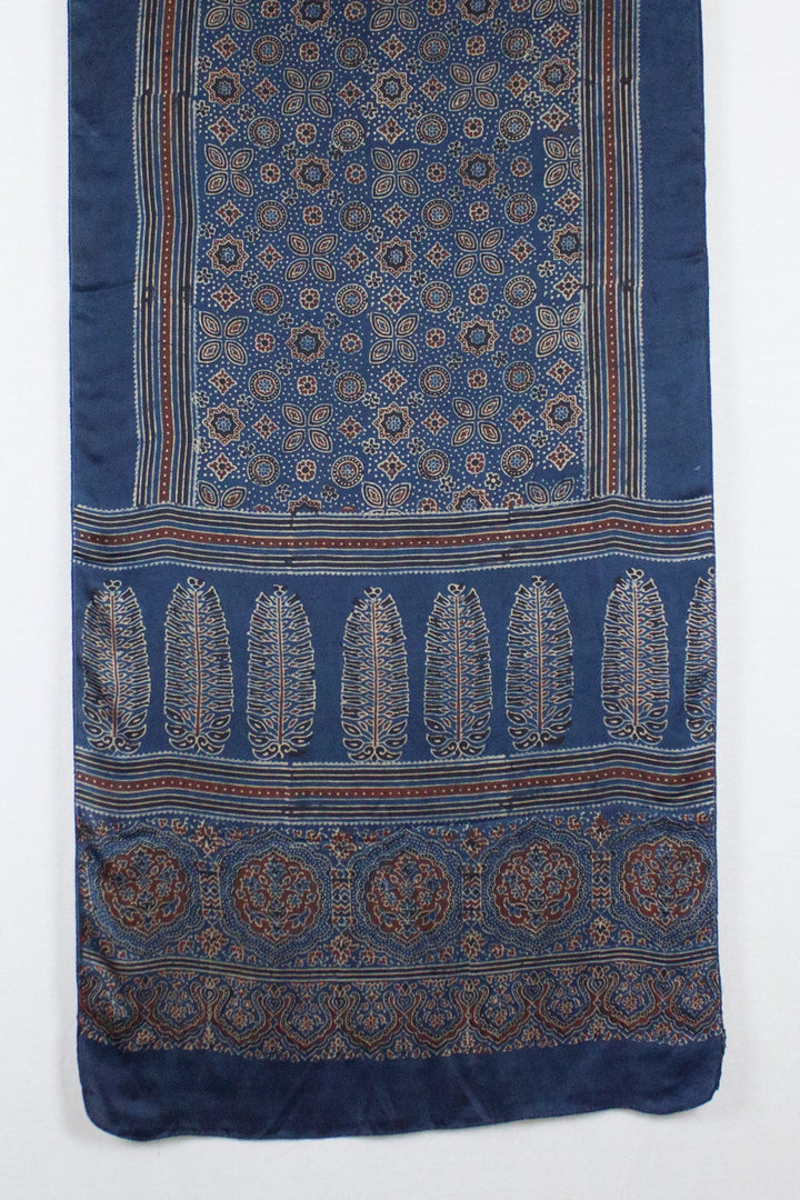 Traditional Geometric & Paisley Ajrakh Block Print Scarf - Blue Red-4