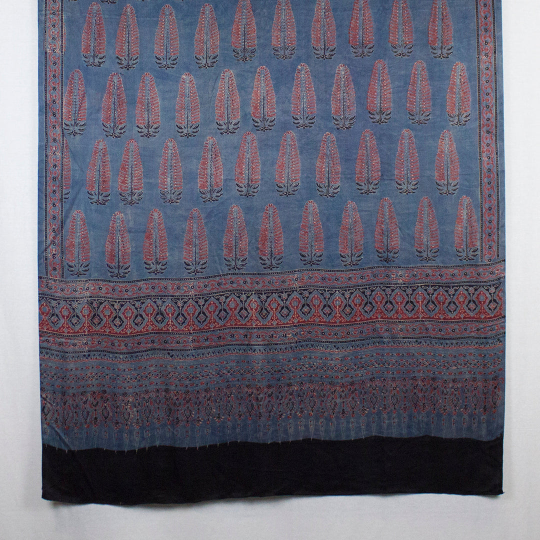 Tree Motif Ajrakh Print Silk Scarf - Blue Red-3