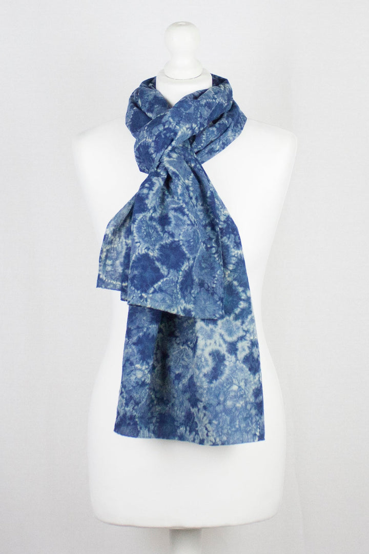 Shibori Tie Dye Scarf - Blue Semi Circle-1