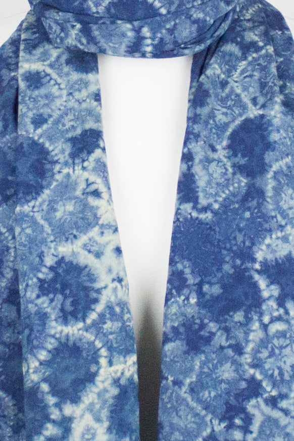 Shibori Tie Dye Scarf - Blue Semi Circle-2