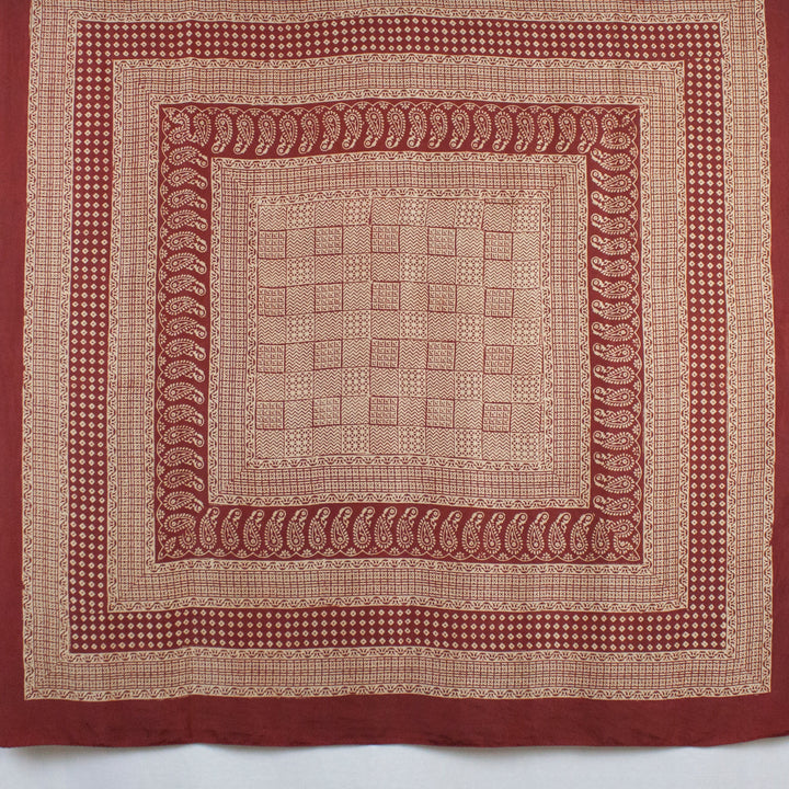 Checks Mix Print Bagh Hand-block Print Silk Square Scarf - Red-2