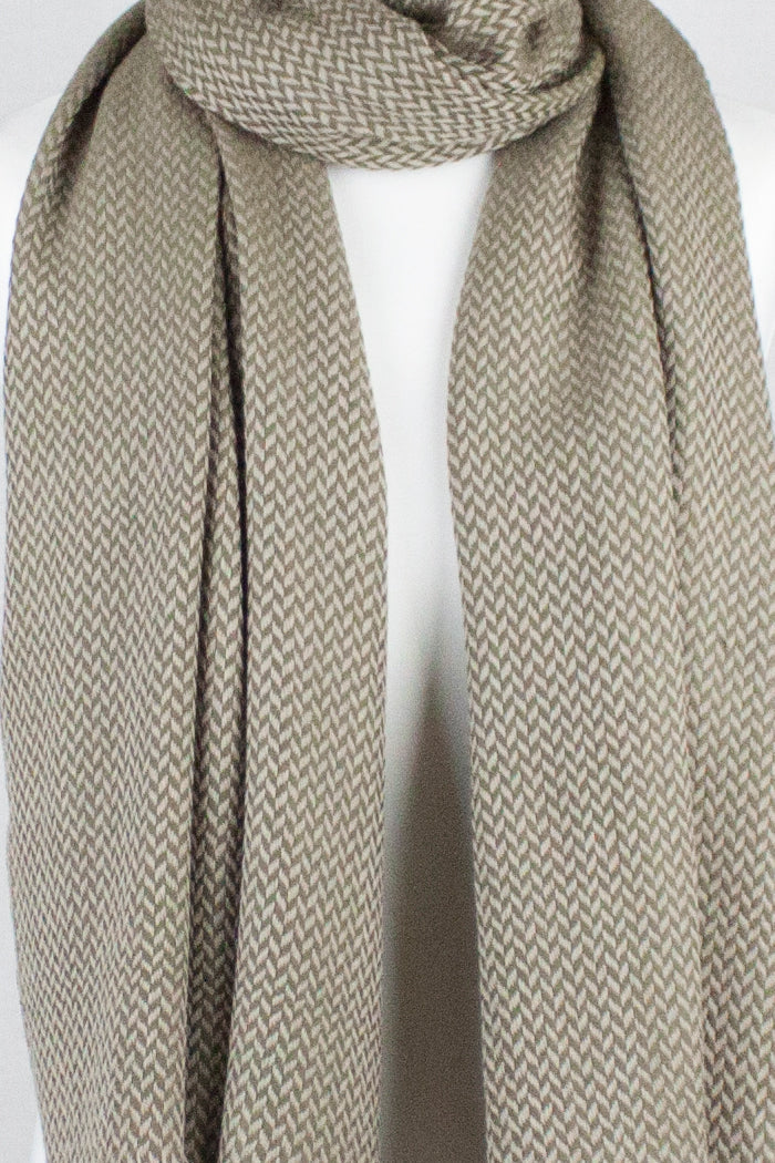 Chevron Weave Two Tone Merino Wool Scarf - Olive Beige-2