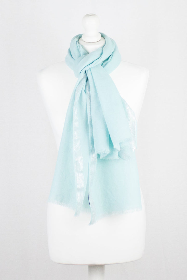 Twill Weave with Silver Lurex Border Merino Wool Scarf - Mint Green-1