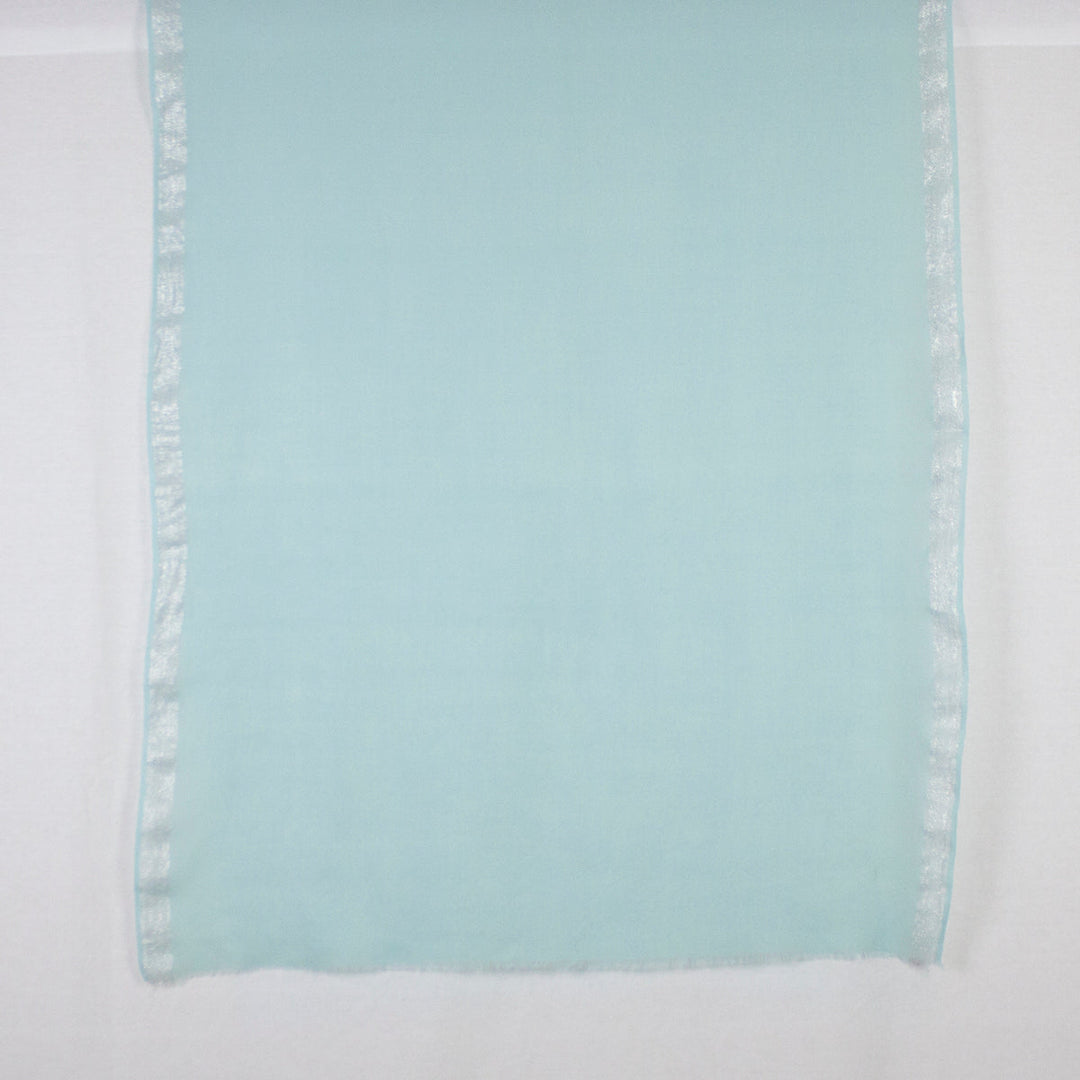 Twill Weave with Silver Lurex Border Merino Wool Scarf - Mint Green-3