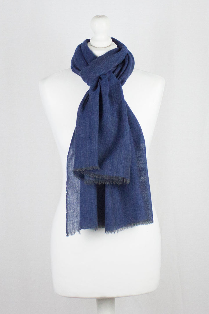 Herringbone Weave Two Tone Merino Wool Scarf - Blue-1