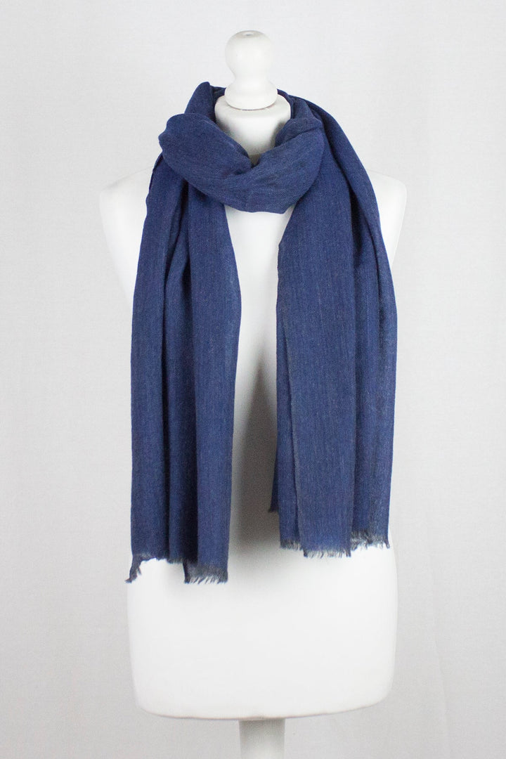 Herringbone Weave Two Tone Merino Wool Scarf - Blue-0