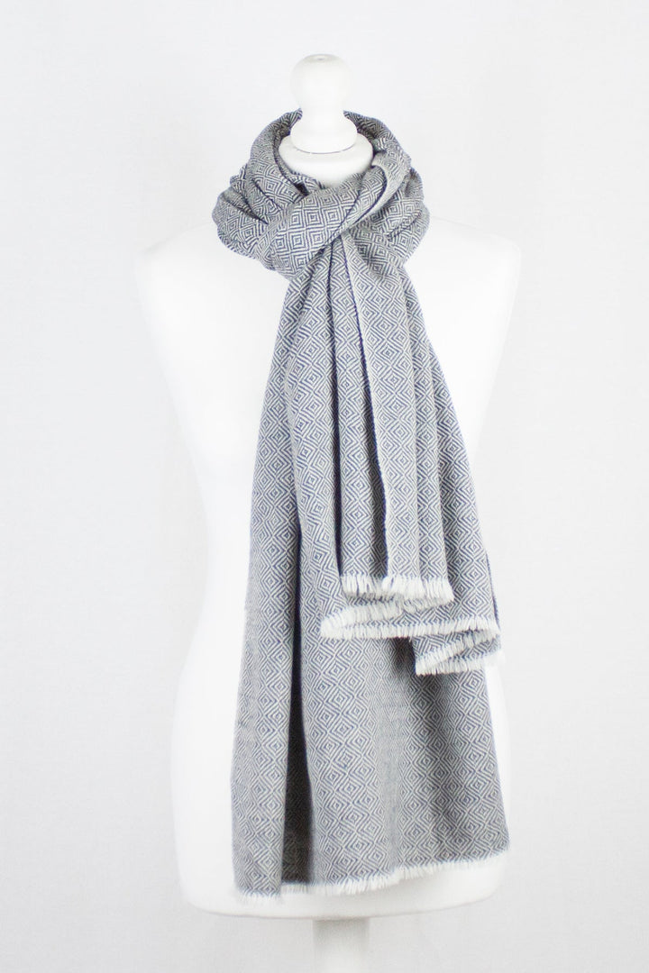 Diamond Weave Two Tone Woollen Scarf - Grey-1