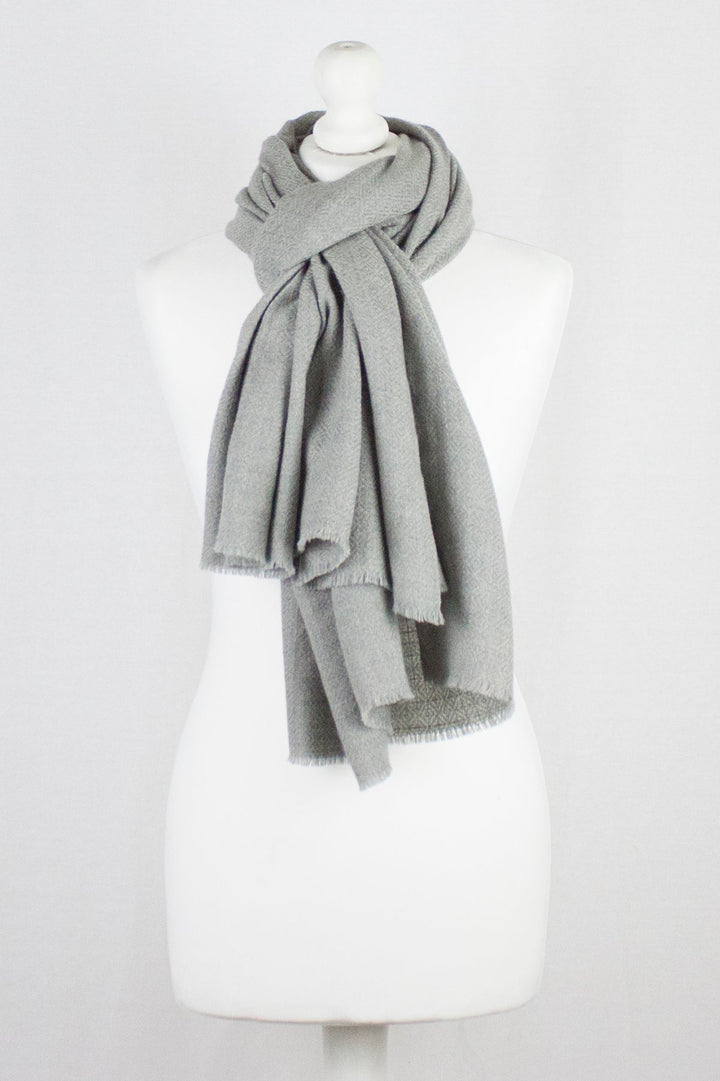 Diamond Weave Merino Wool Scarf - Ice Grey-1