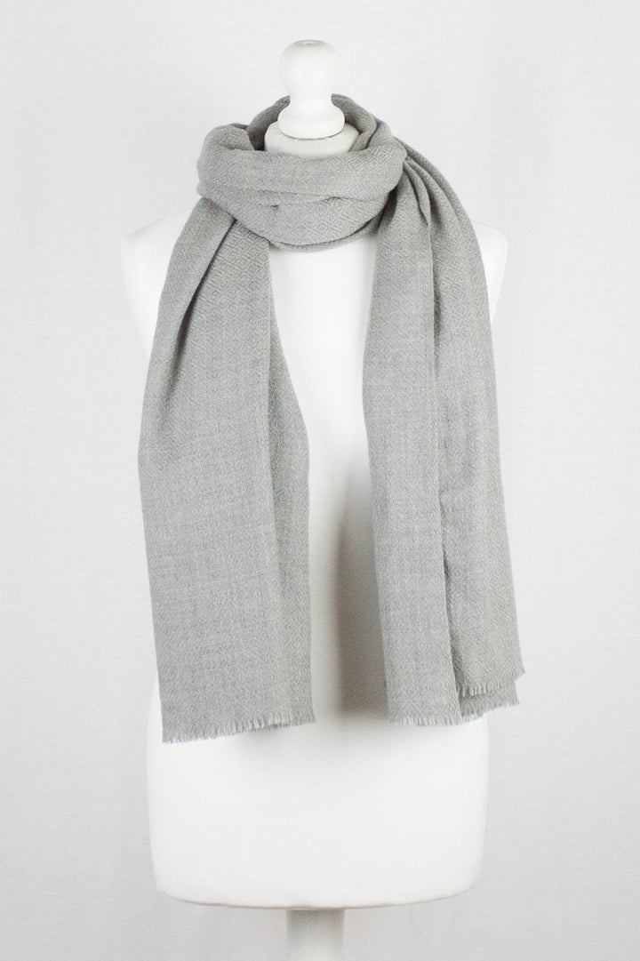 Diamond Weave Merino Wool Scarf - Ice Grey-0