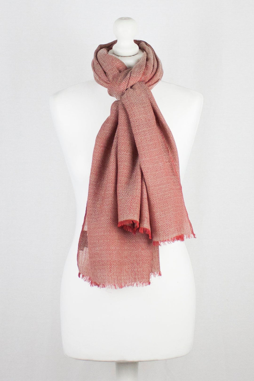 Diamond Weave Two Tone Merino Wool Scarf - Red-1