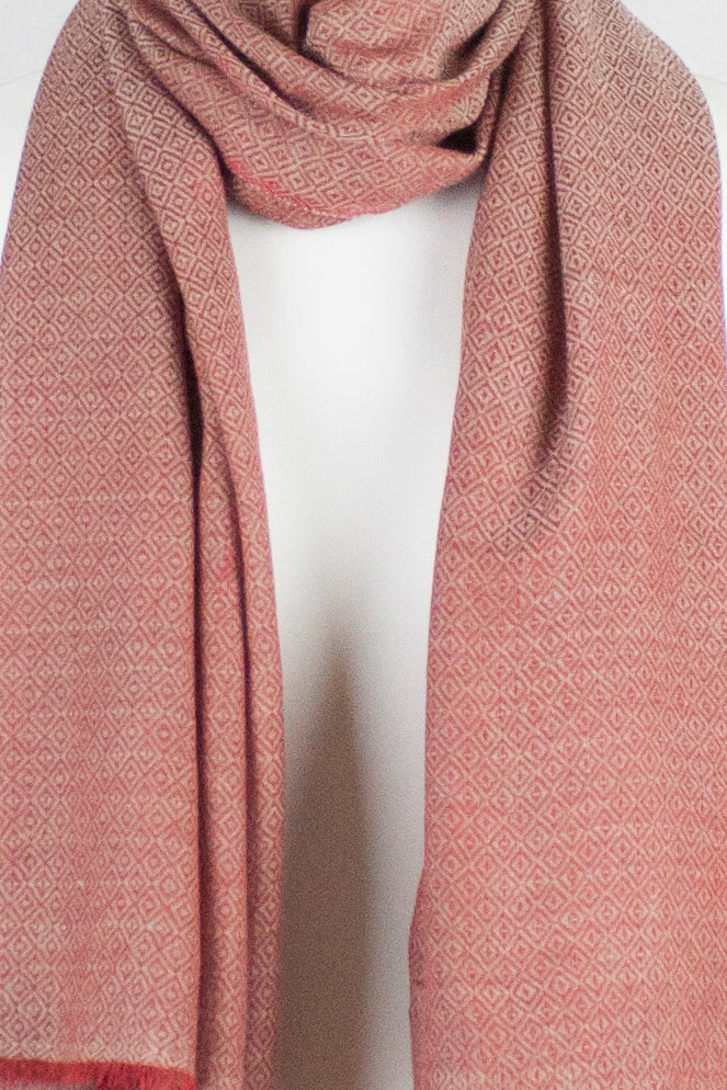 Diamond Weave Two Tone Merino Wool Scarf - Red-2