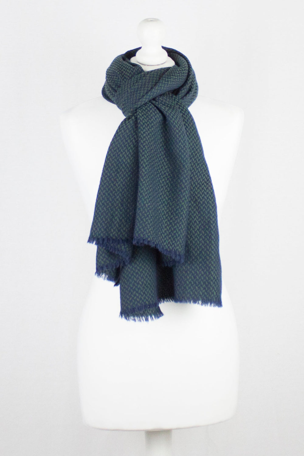 Chevron Weave Two Tone Merino Wool Scarf - Navy Green-1