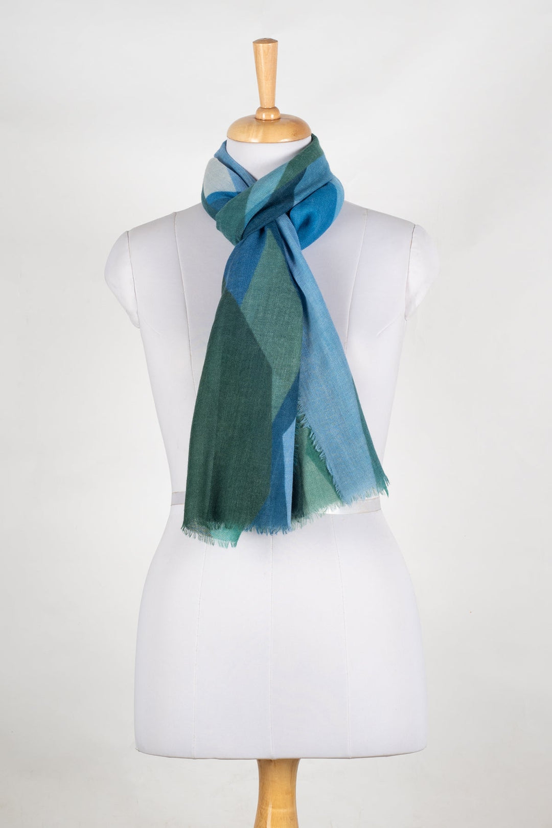 Abstract Peaks Merino Wool Scarf - Green Multi-2