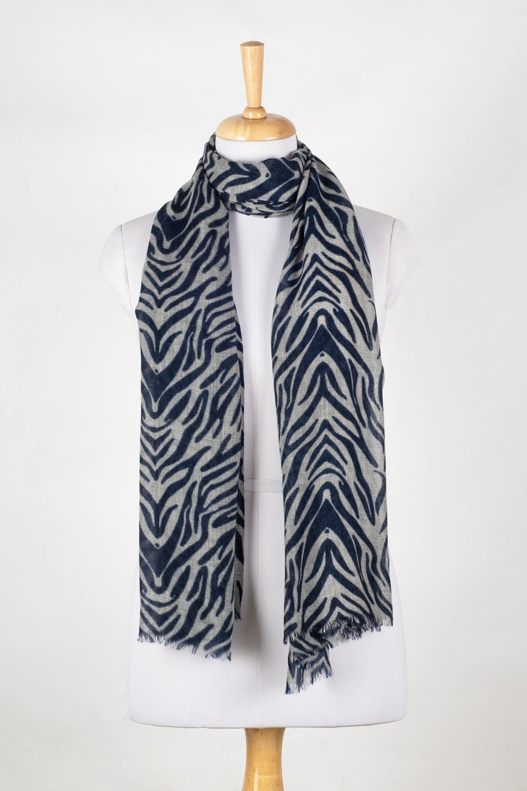 Tiger Print Merino Wool Scarf - Black White-0