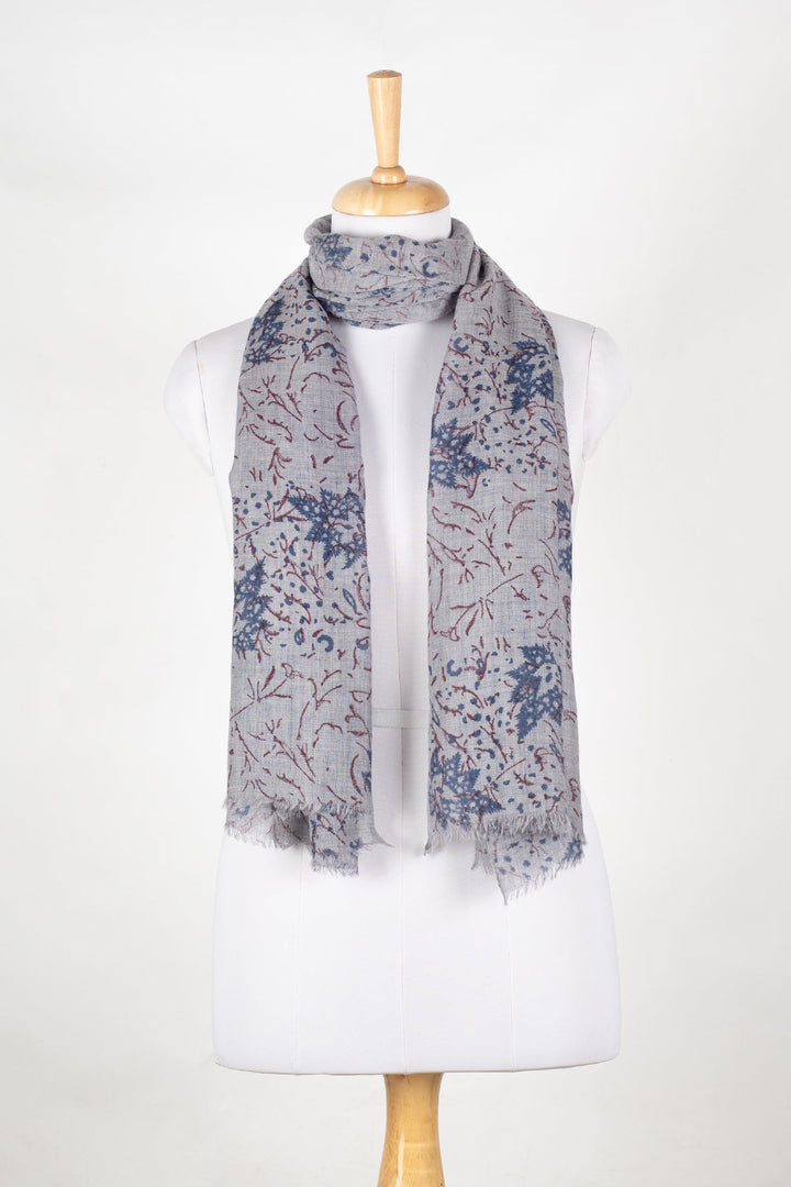 Leaves and Twigs Merino Wool Scarf - Grey-0