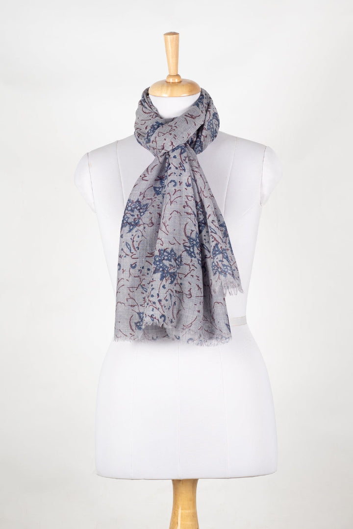 Leaves and Twigs Merino Wool Scarf - Grey-2