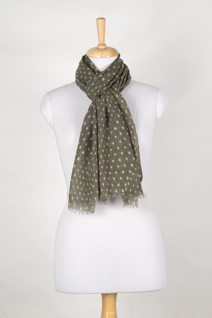 Polka Dots Illusion Merino Wool Scarf - Green-2