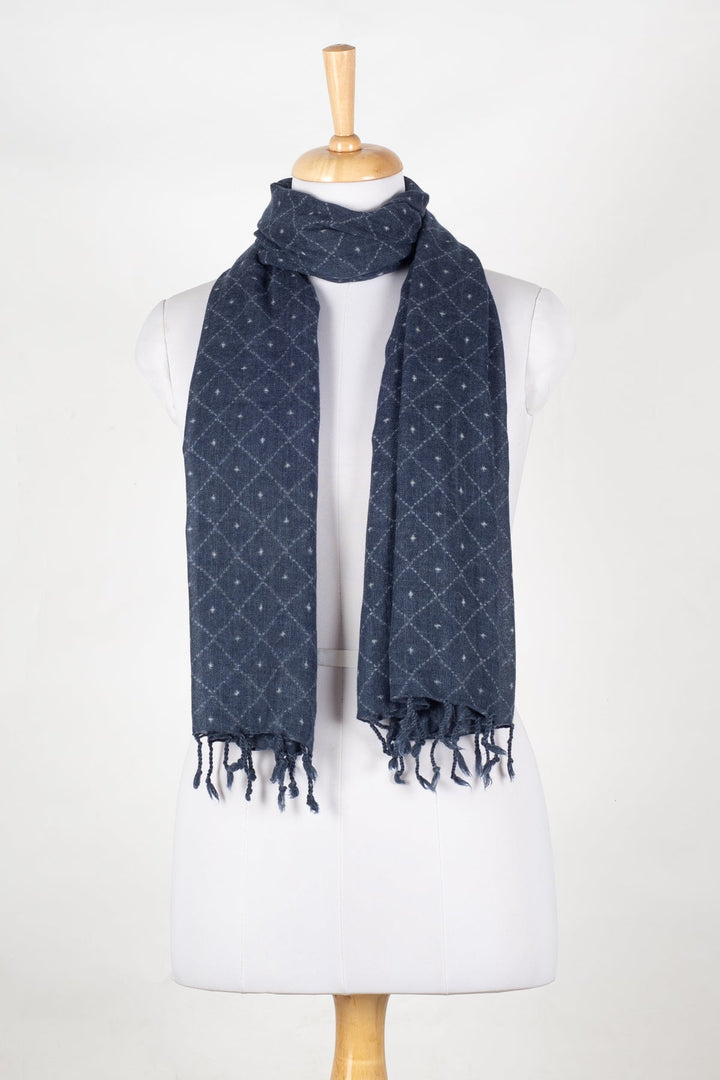 Dotted Diamond Merino Wool Scarf - Blue-0