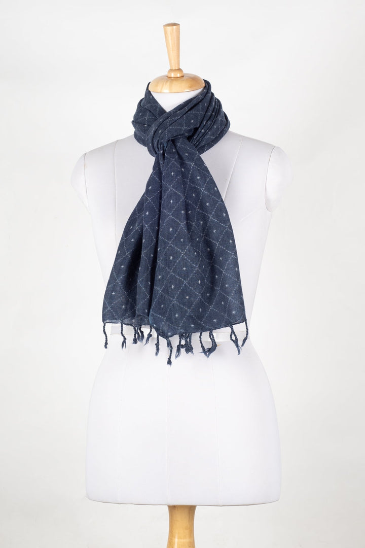 Dotted Diamond Merino Wool Scarf - Blue-2