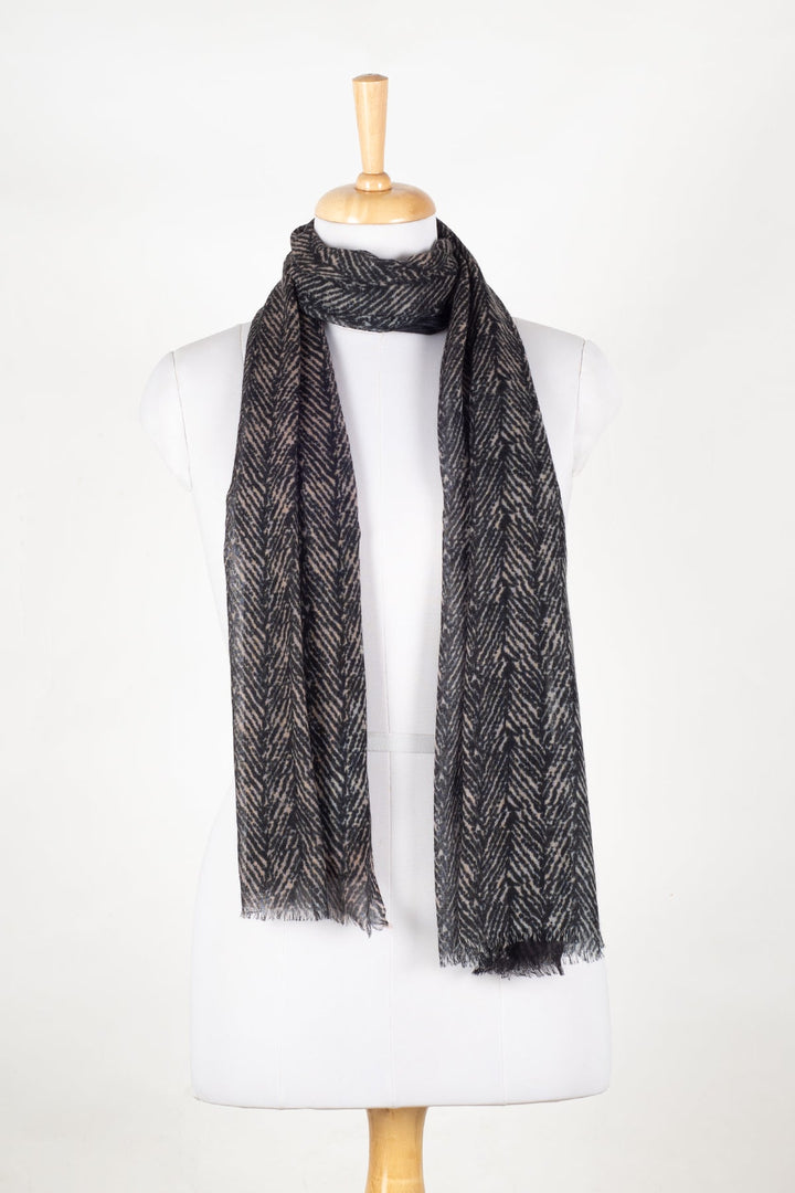 Shades of Chevron Merino Wool Scarf - Black White-0