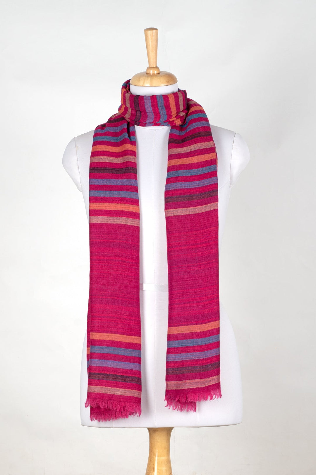 Vivid Stripes Reversible Cashmere Wool Scarf - Pink Multi-Coloured-2