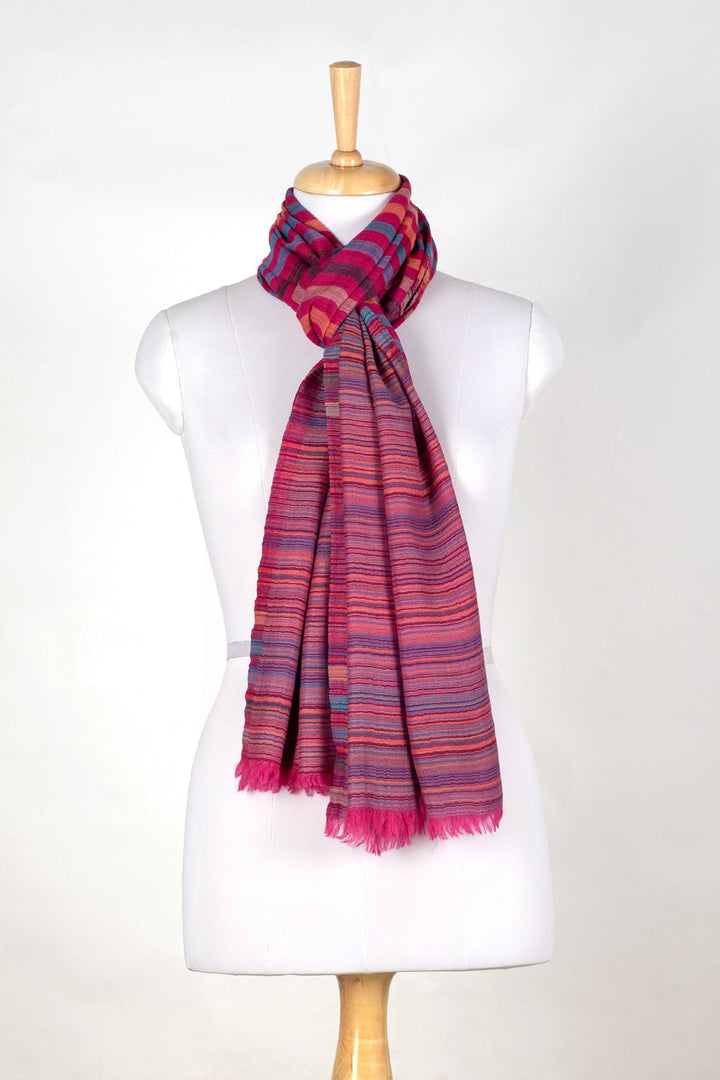 Vivid Stripes Reversible Cashmere Wool Scarf - Pink Multi-Coloured-0