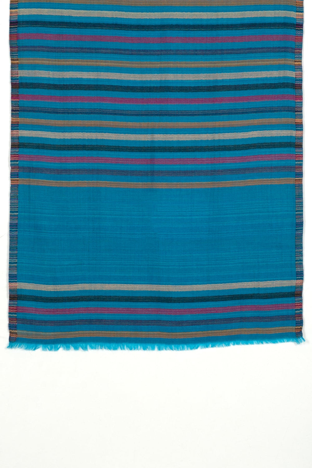 Vivid Stripes Reversible Cashmere Wool Scarf - Turquoise Multi-Coloured-1