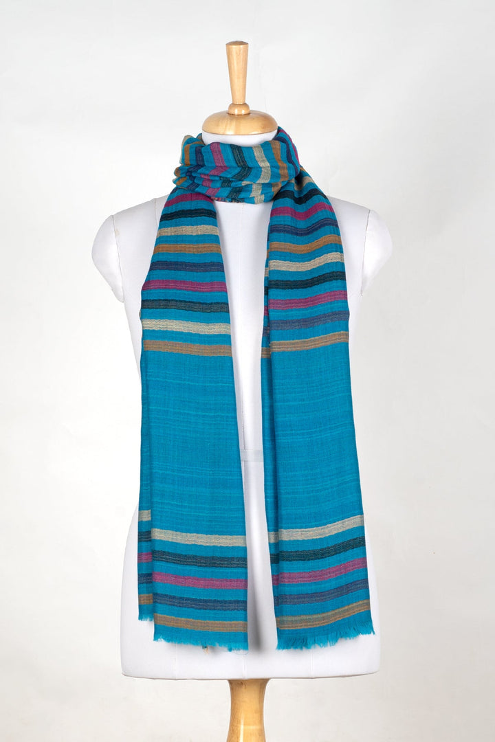 Vivid Stripes Reversible Cashmere Wool Scarf - Turquoise Multi-Coloured-2