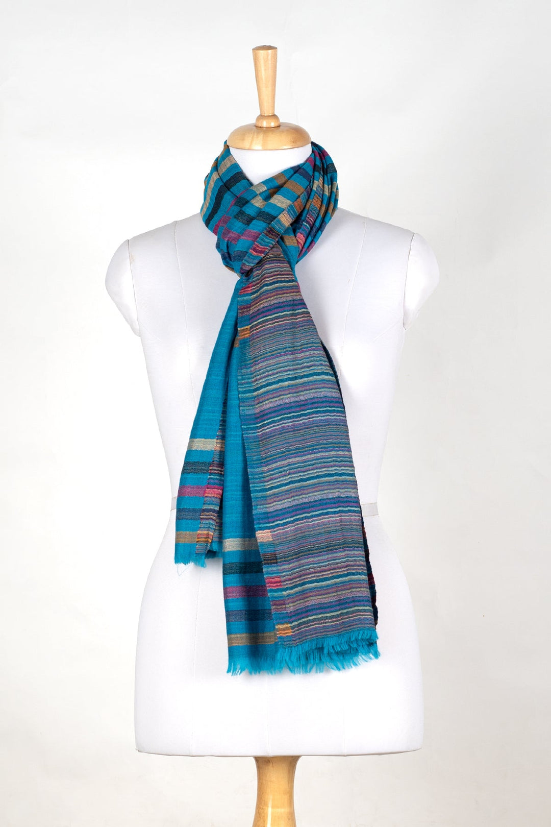 Vivid Stripes Reversible Cashmere Wool Scarf - Turquoise Multi-Coloured-0