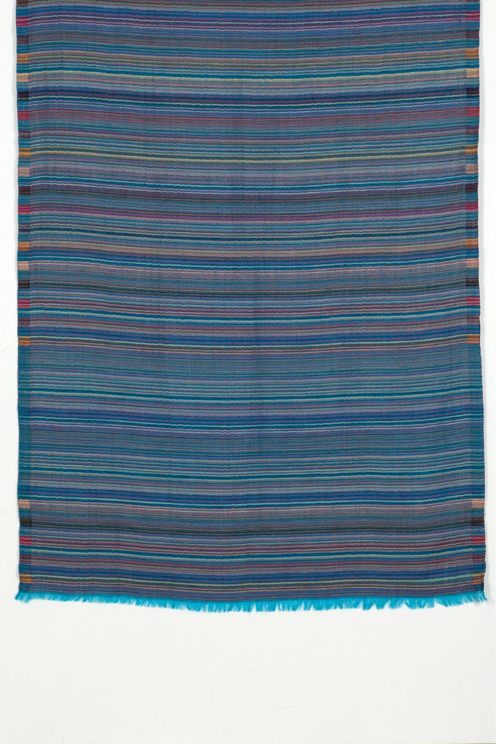 Vivid Stripes Reversible Cashmere Wool Scarf - Turquoise Multi-Coloured-3