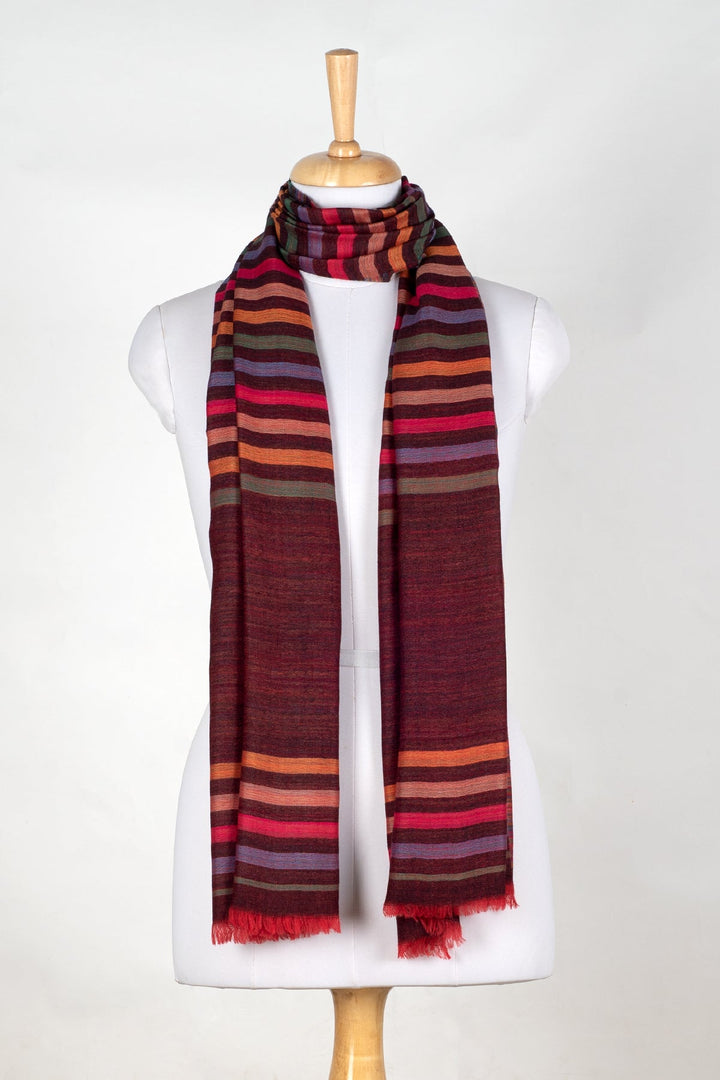 Vivid Stripes Reversible Cashmere Wool Scarf - Brown Multi-Coloured-2