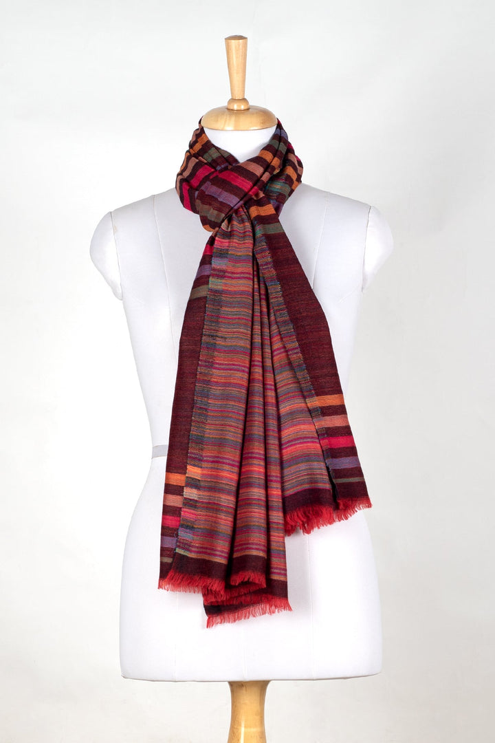 Vivid Stripes Reversible Cashmere Wool Scarf - Brown Multi-Coloured-0