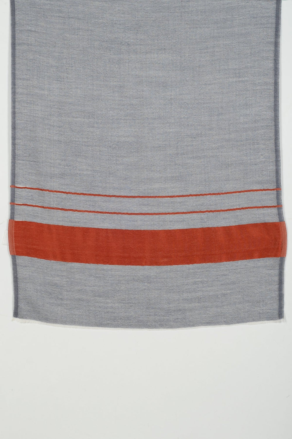 Border and Stripes Cashmere Wool Scarf - Grey Orange-1