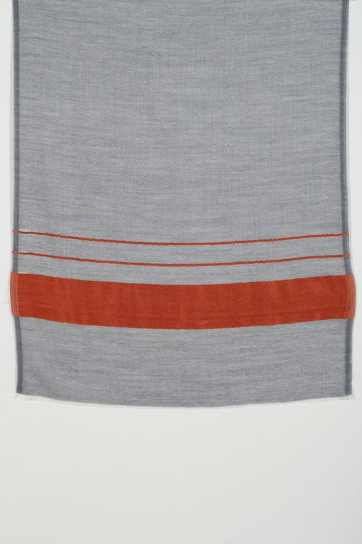 Border and Stripes Cashmere Wool Scarf - Grey Orange-1