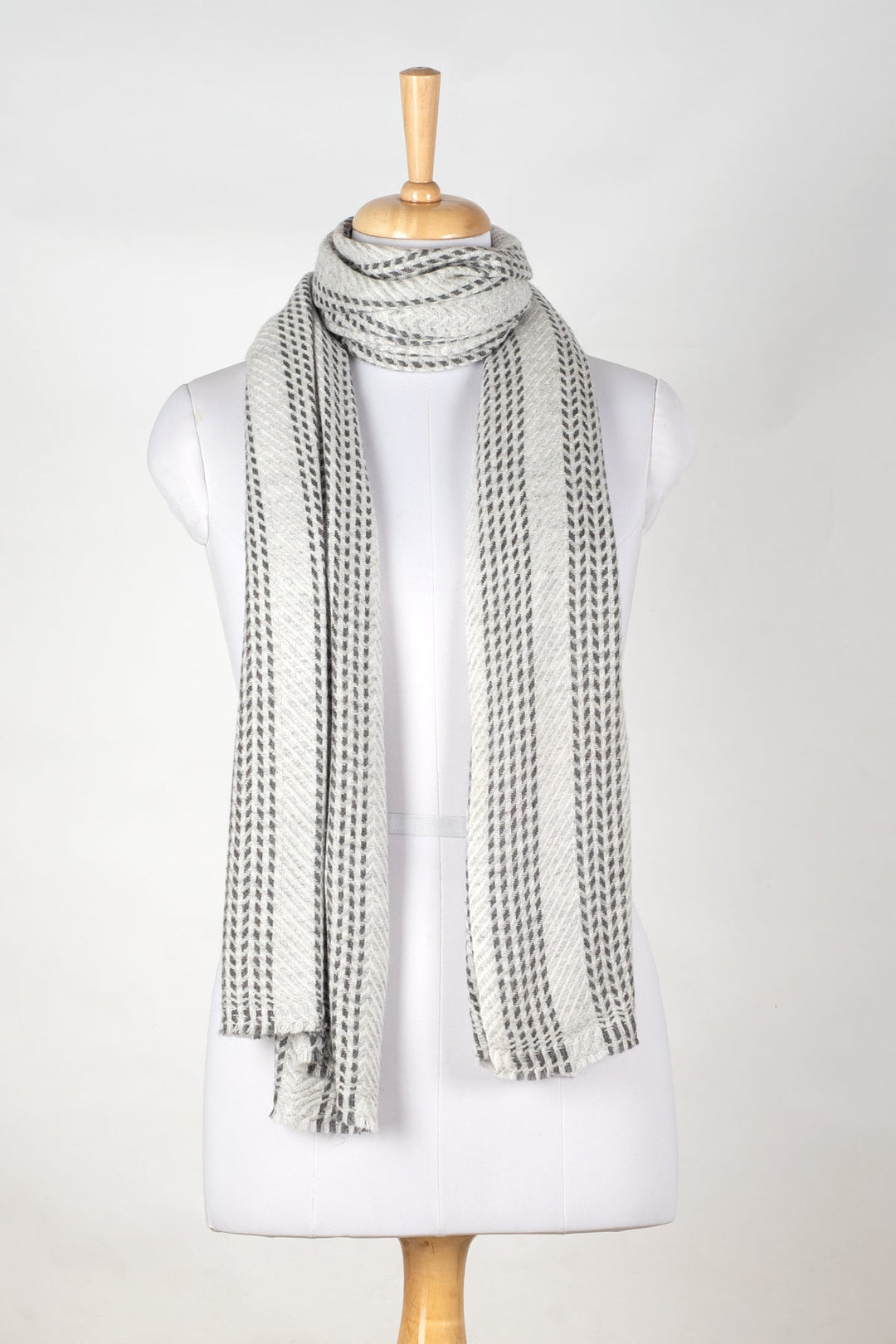 Chevron Stripe Bands Cashmere Wool Scarf - Grey-0