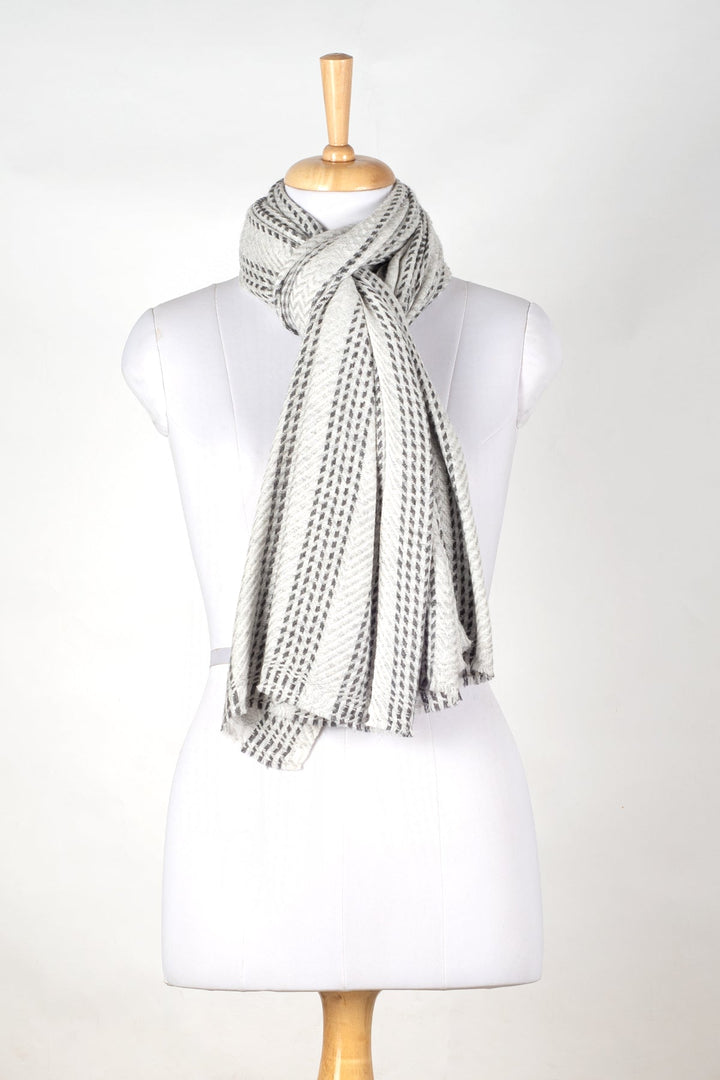 Chevron Stripe Bands Cashmere Wool Scarf - Grey-2